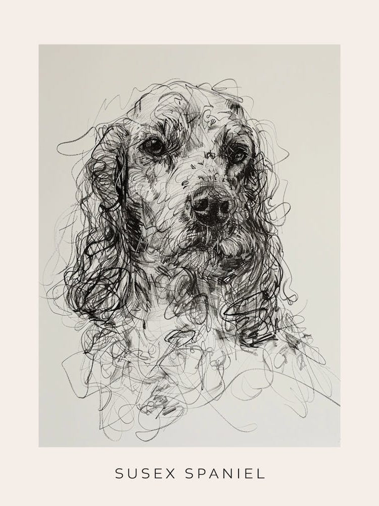 Susex Spaniel Dog Line Sketch 2 Poster