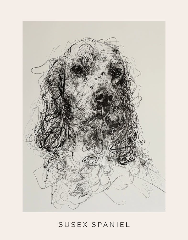 Susex Spaniel Dog Line Sketch 2 Poster