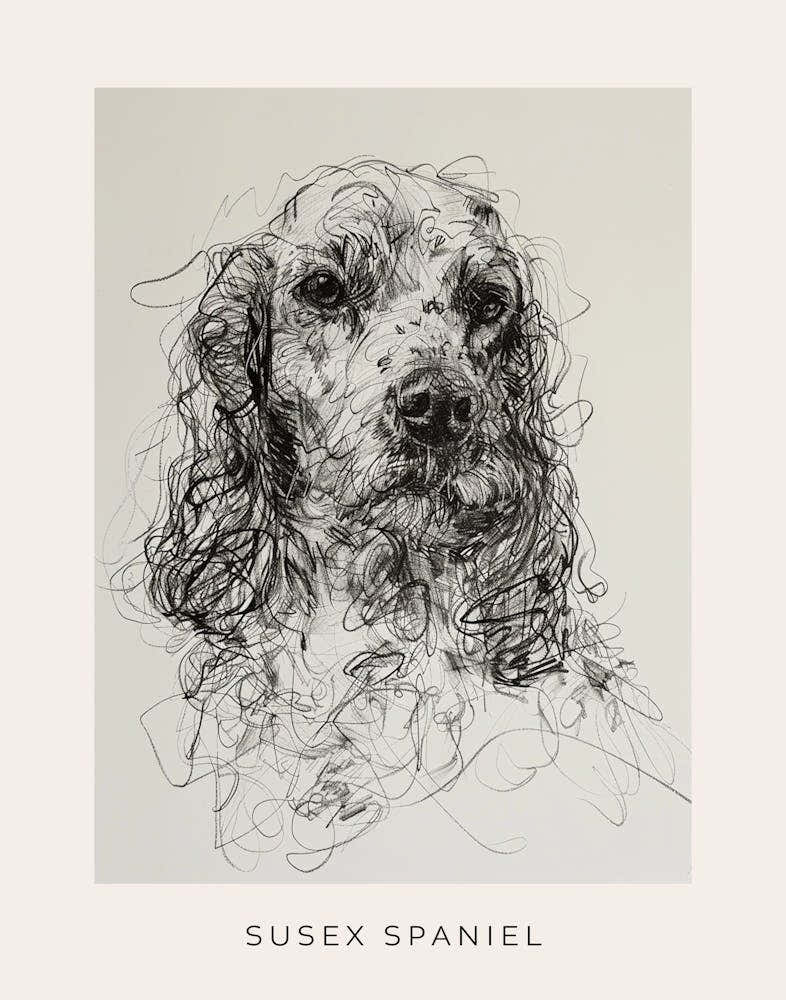 Susex Spaniel Dog Line Sketch 2 Poster