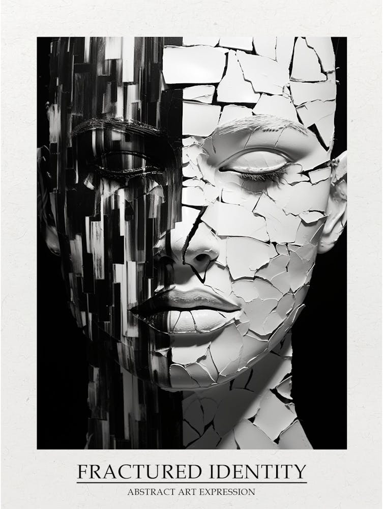 Fractured Identity Abstract Black And White 5 Poster