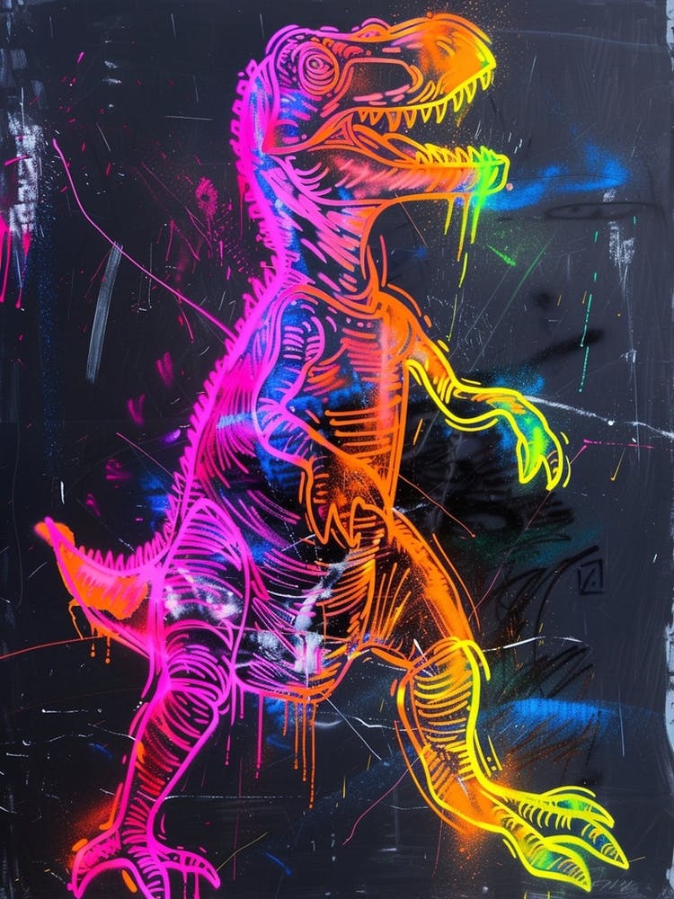 Neon Rainbow T Rex Paint Drip