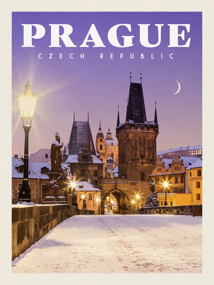 Prague Czech Snow Travel Poster