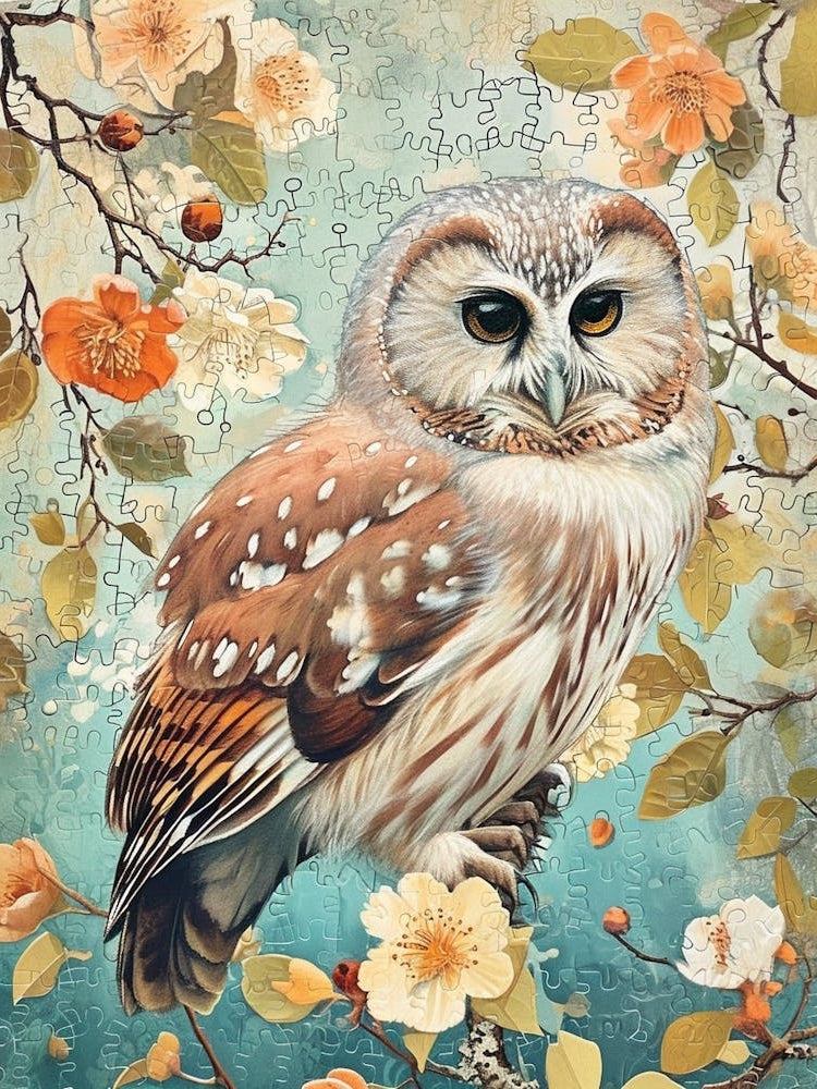 Northern Saw Whet Owl Japanese Painting 1