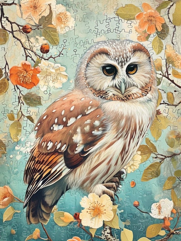 Northern Saw Whet Owl Japanese Painting 1