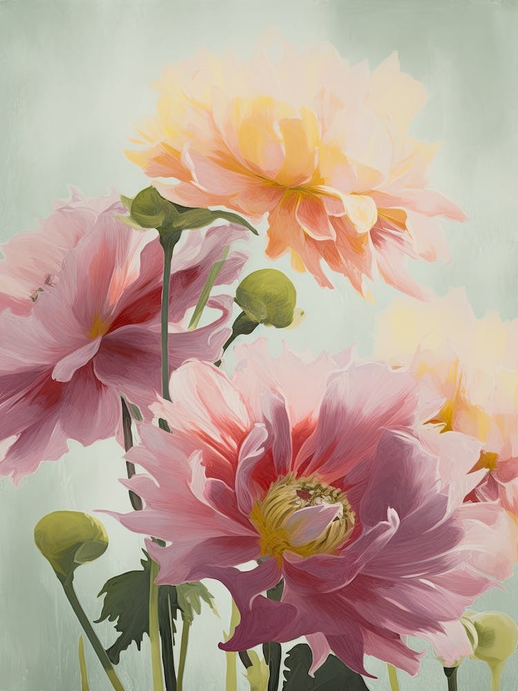 Dahlia Flowers Acrylic Painting In Pastel Colours 11