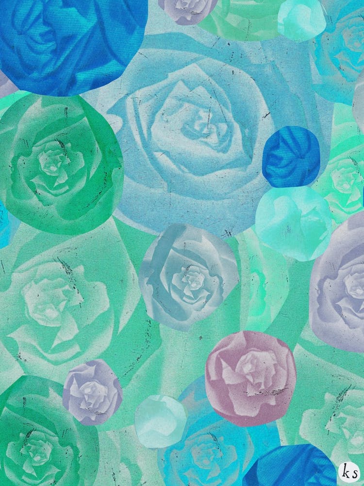Blue and Green Roses Collage
