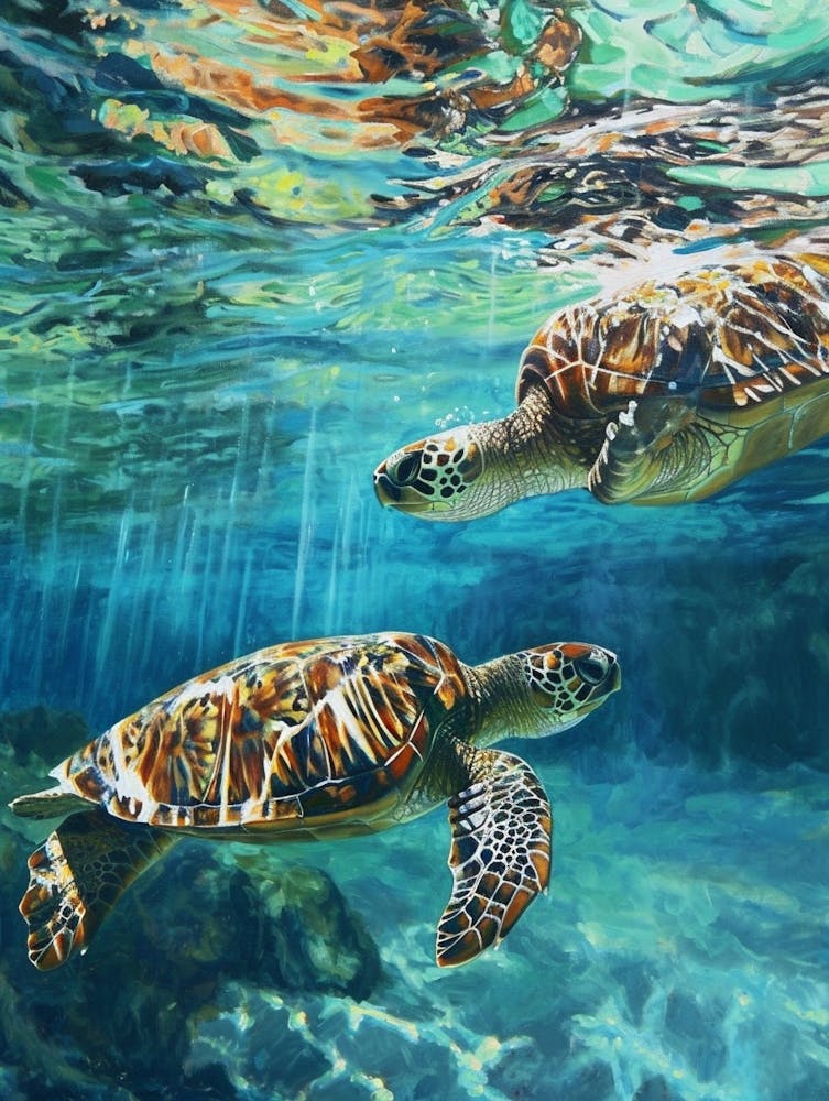 Sea Turtles Underwater Painting Style 4