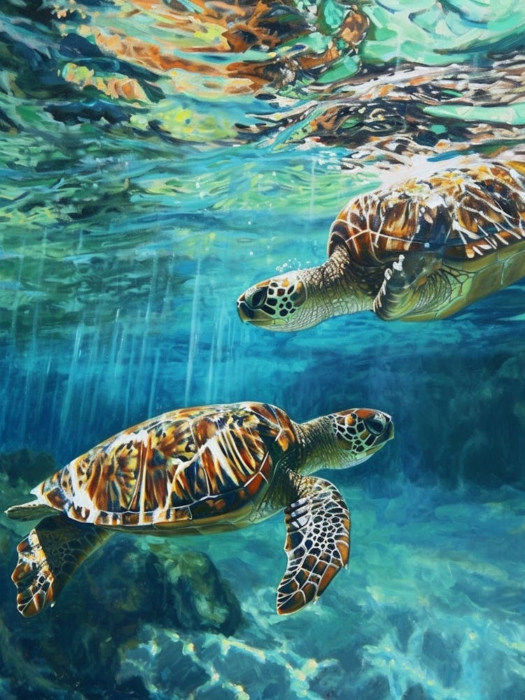 Sea Turtles Underwater Painting Style 4