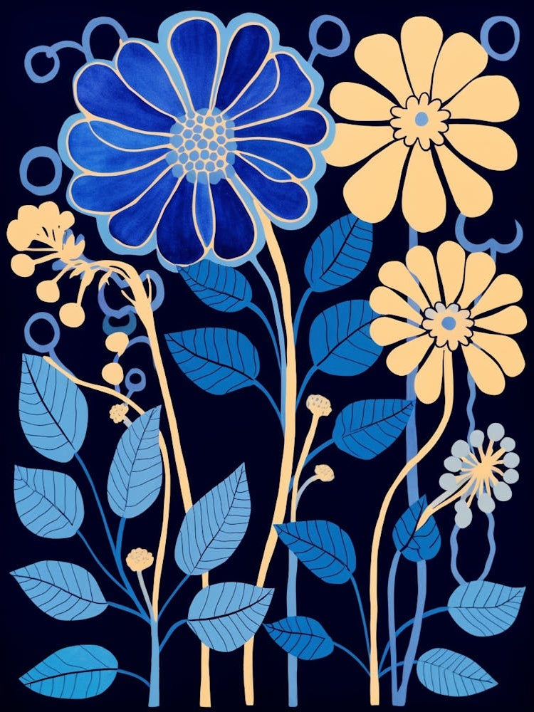 Blue Flower Illustration Peacock Flower 4