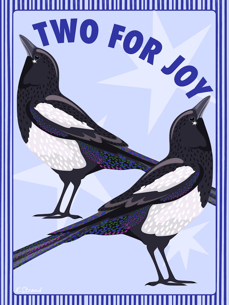 Two Magpies - Baby Blue Striped Art