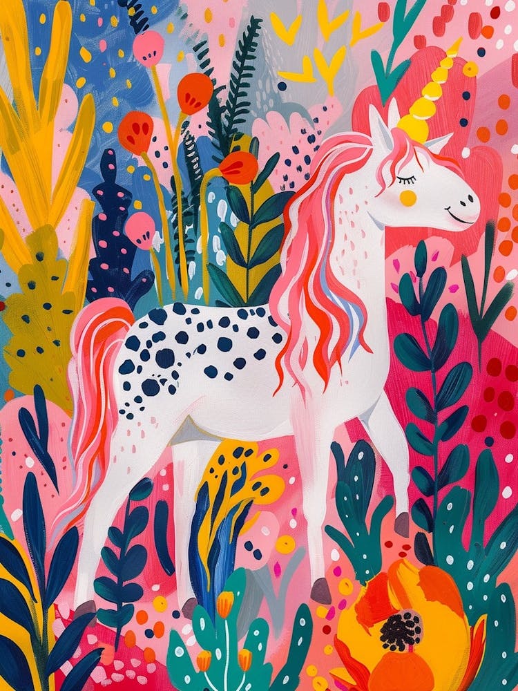 Floral Fauvism Style Dotted Unicorn 2