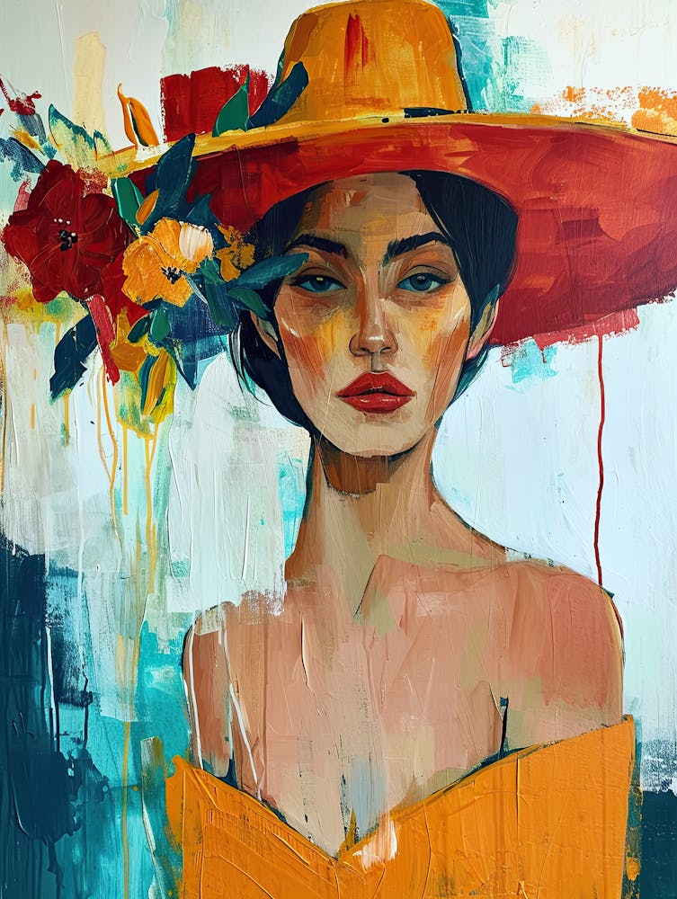 Lady In A Hat, Boho Art Style