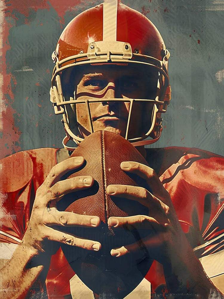 Football Player Holding A Ball, Vintage Poster