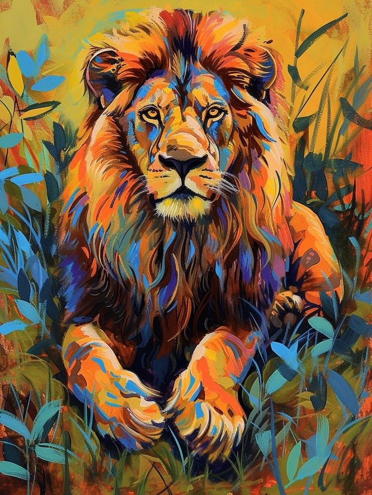 Southwest African Lion Symbolic Imagery Fauvist Painting 3