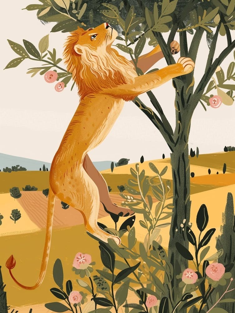 African Lion Climbing A Tree Illustration 3