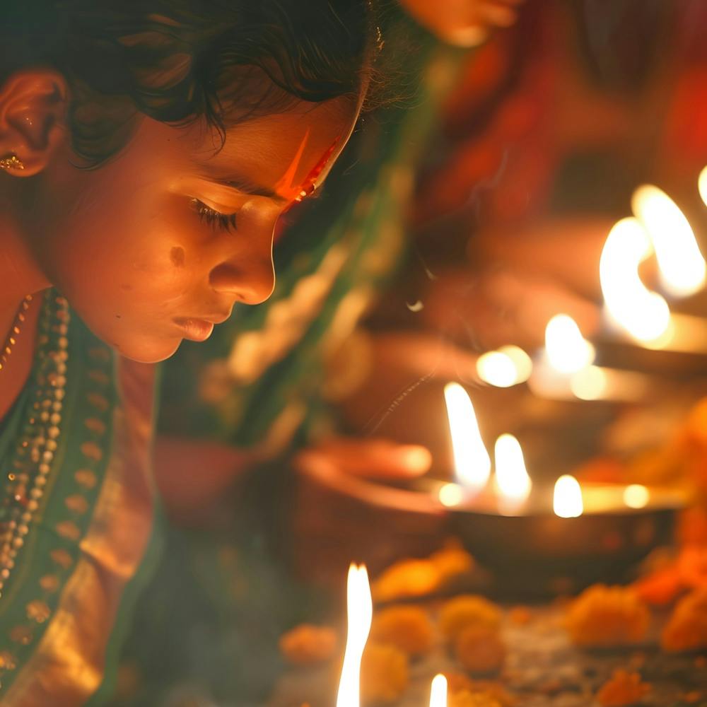 Young Girl Lighting Candles