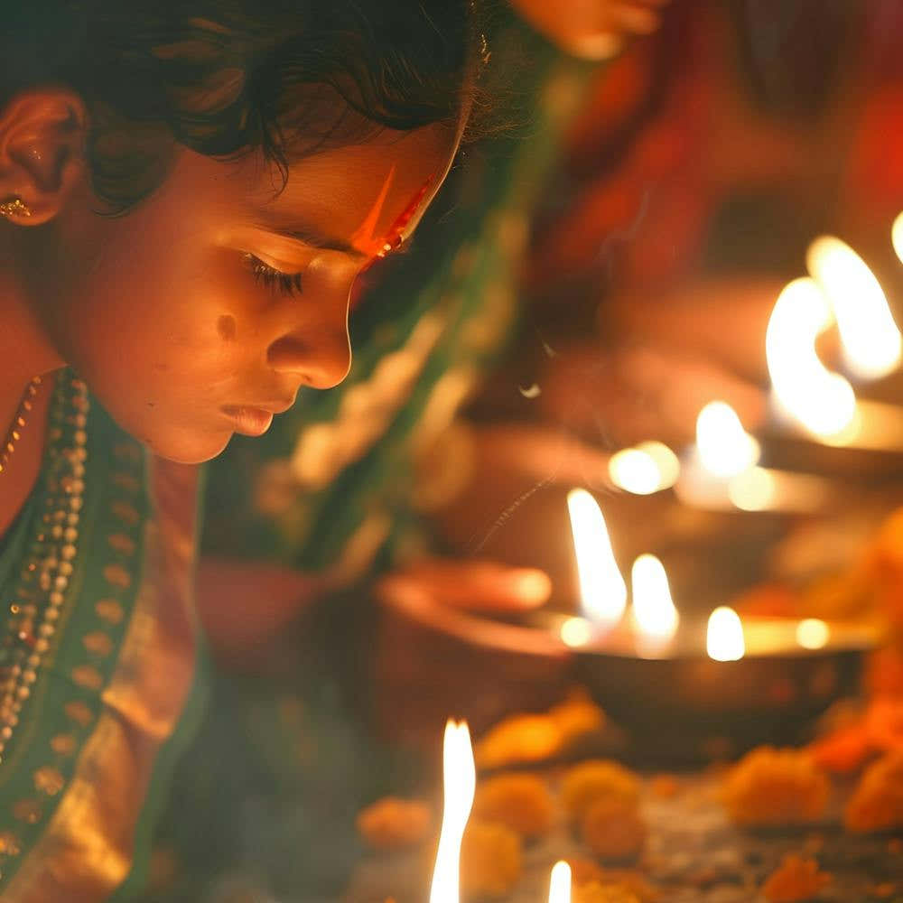 Young Girl Lighting Candles
