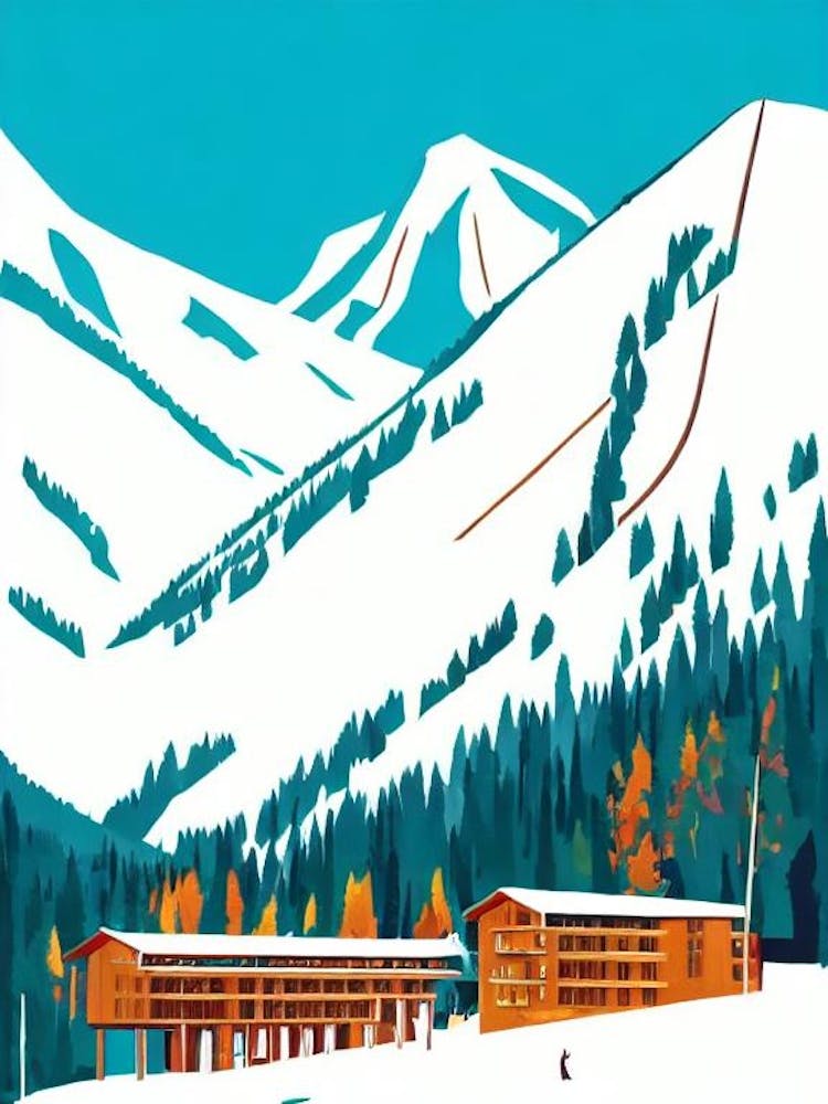 Courchevel, France Midcentury Vintage Skiing Poster