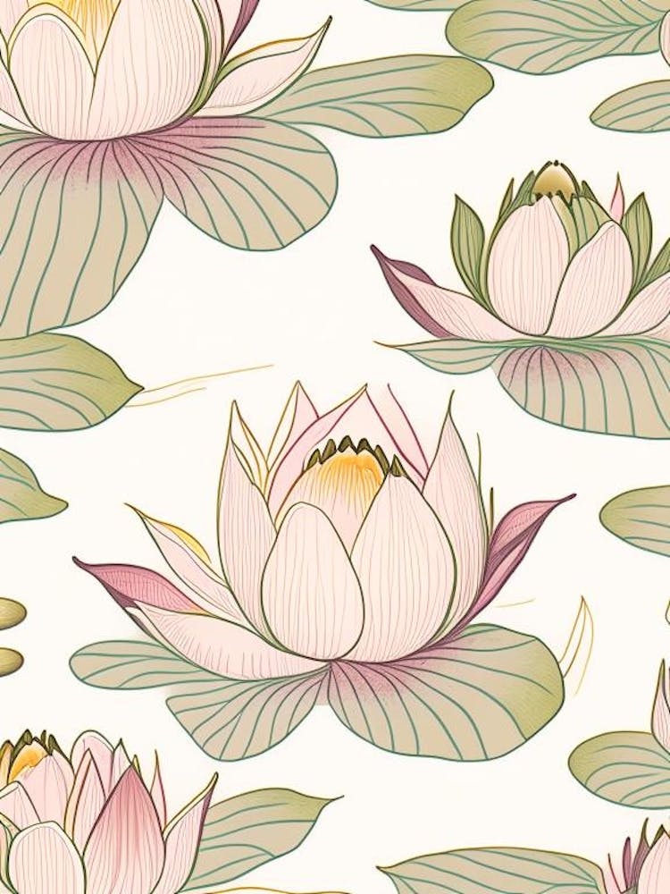 Lotus Flower Repeat Pattern Pencil Illustration 1
