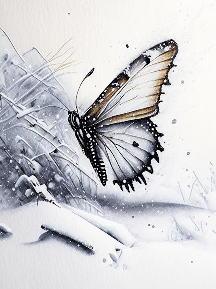 Butterfly In Snow Graffiti Illustration 1