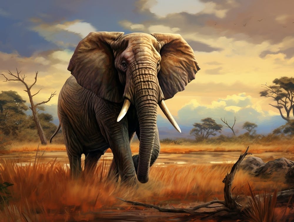 African Elephant In The Savannah Painting 3