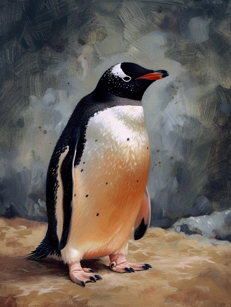 Adlie Penguin Bleaker Island Oil Painting 1