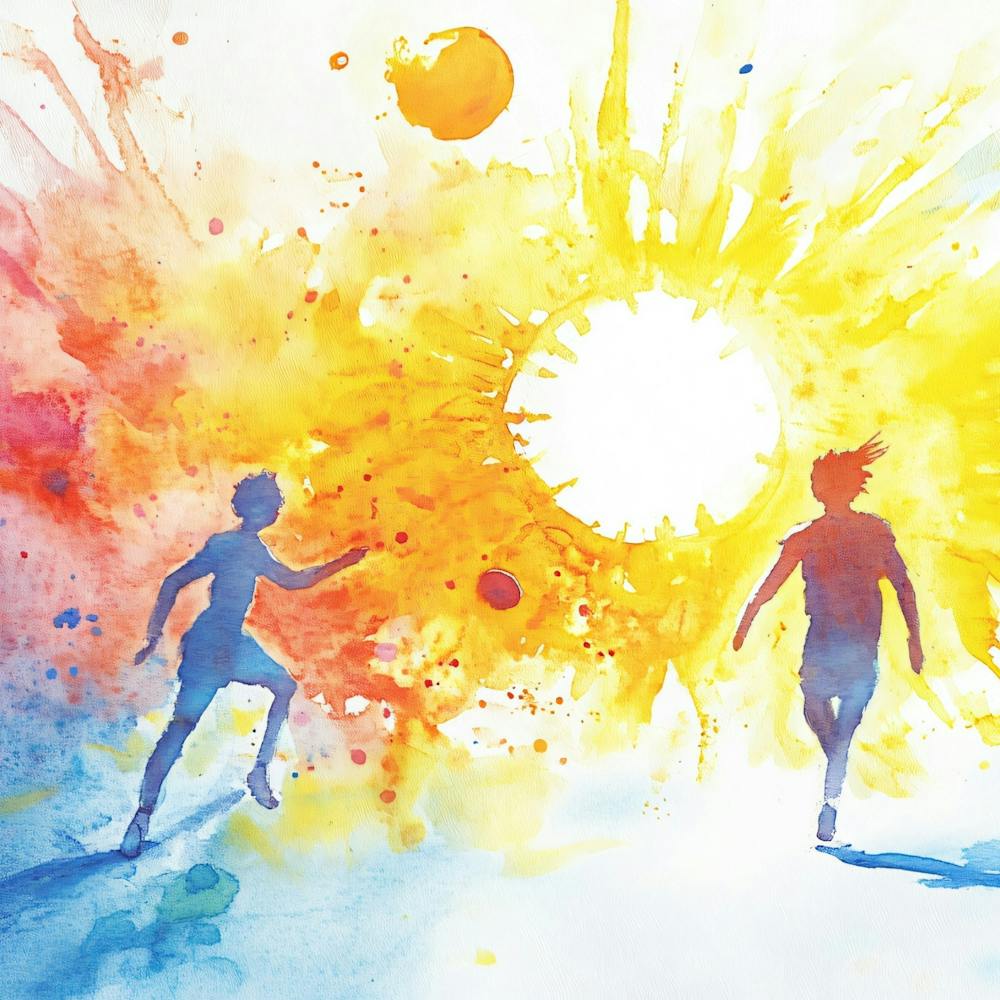 Watercolor Of Two People Running