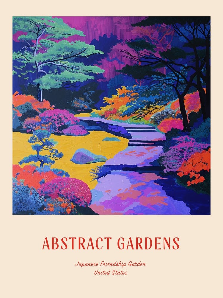 Colourful Gardens Japanese Friendship Garden Usa 2 Red Poster