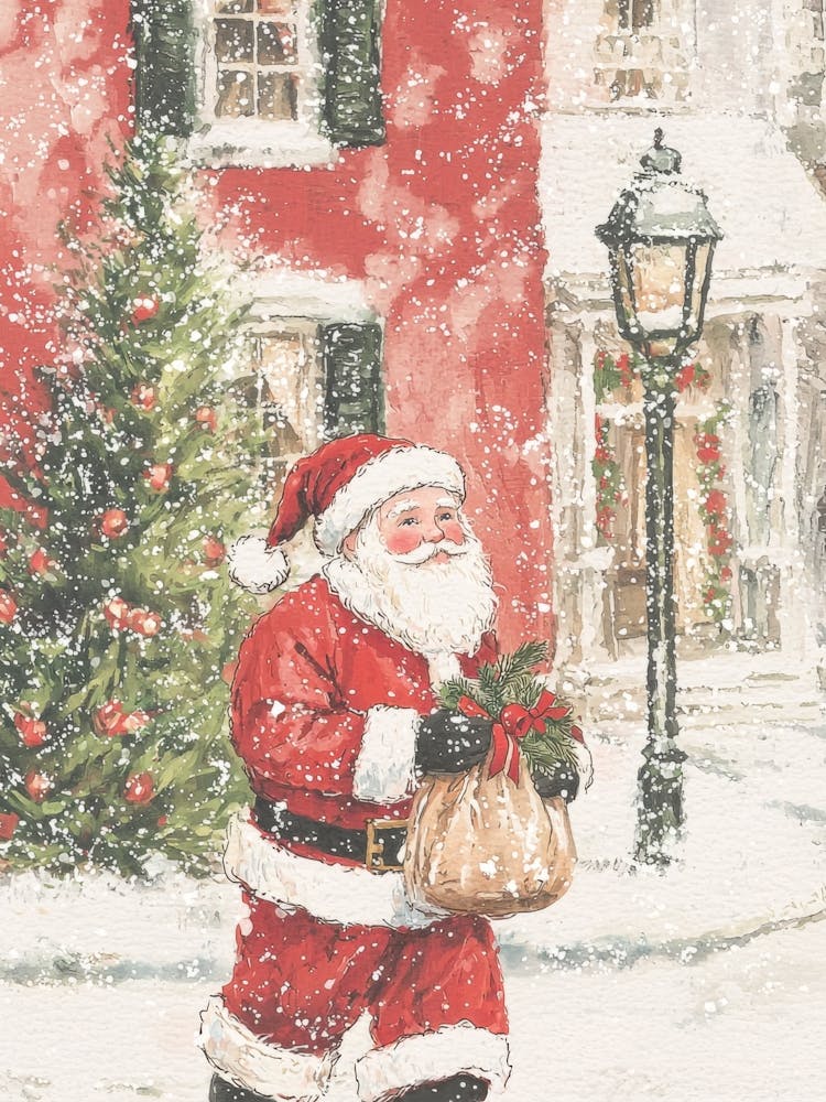 Santa Claus dans la Ville. Aquarelle Festive