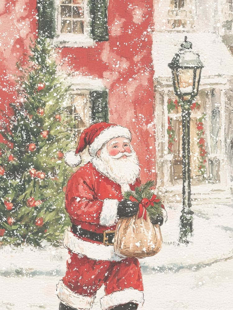 Santa Claus in the City. Watercolor Fastive