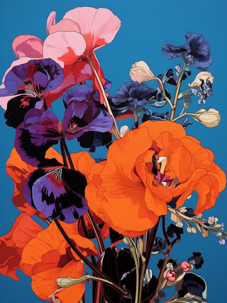 Surreal Florals Sweet Pea 3 Flower Painting