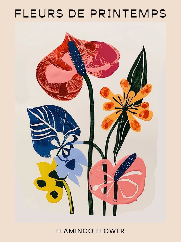 Spring Floral French Poster  Flamingo Flower 1