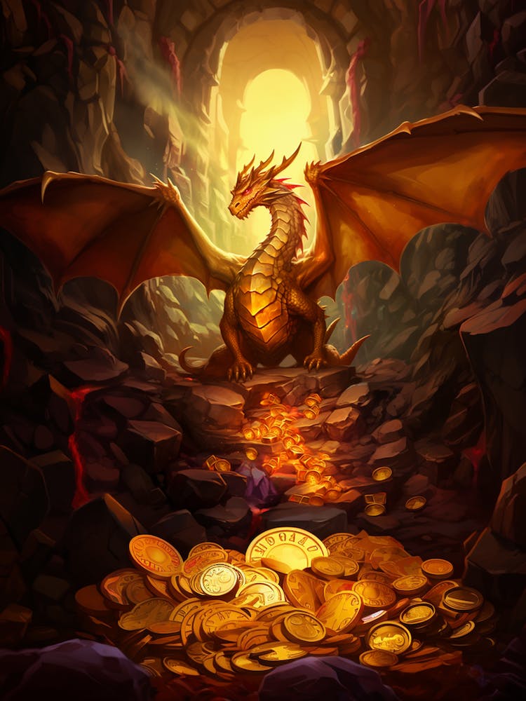 Golden Dragon In A Cave