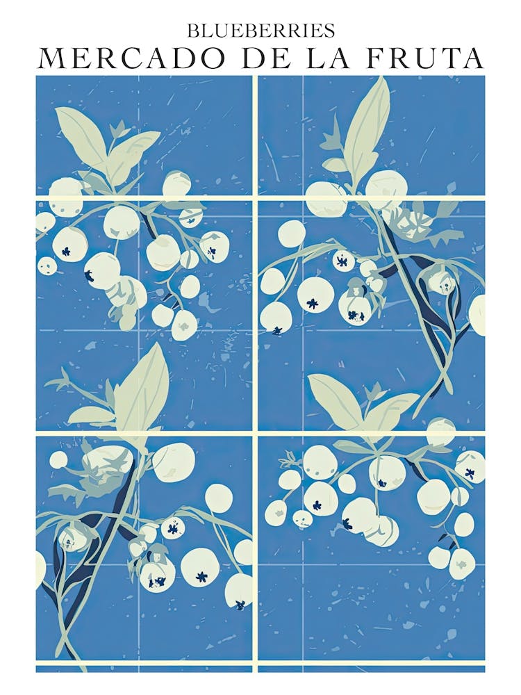 Mercado De La Fruta Illustration de Myrtilles 2 Affiche