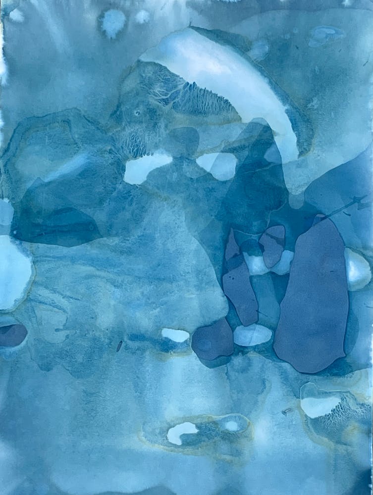 Impression Cyanotype Abstraite Vert Mer