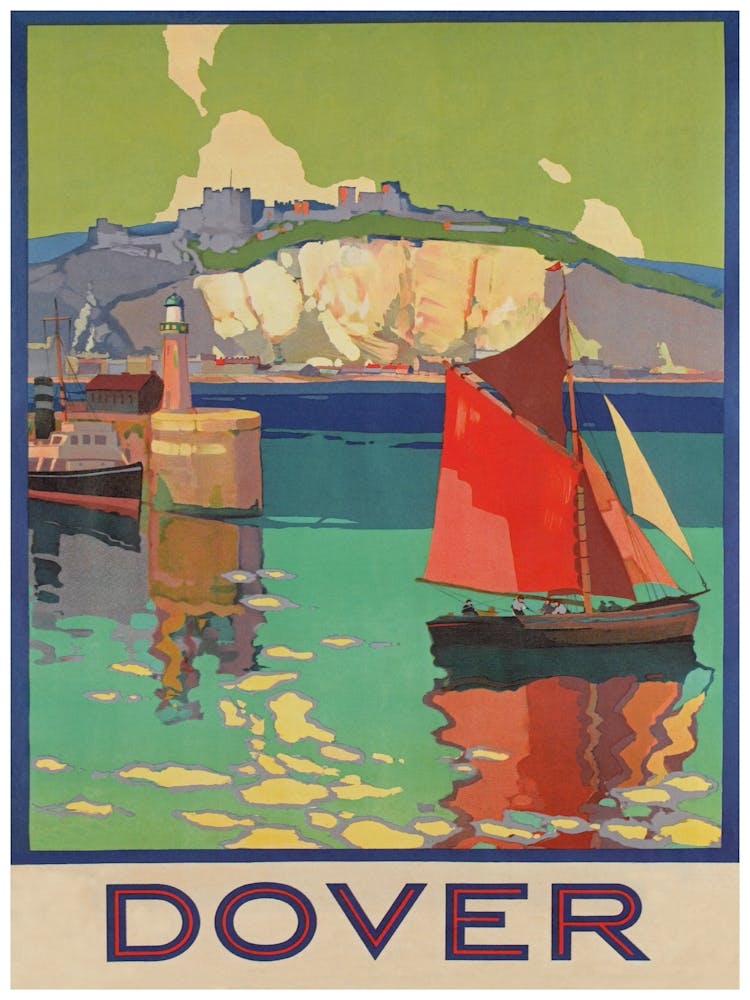 Dover, England, Colorful Sailboats, Vintage Travel Poster