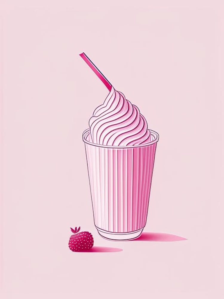 Raspberry Milkshake Dairy Food Minimal Line Drawing 2