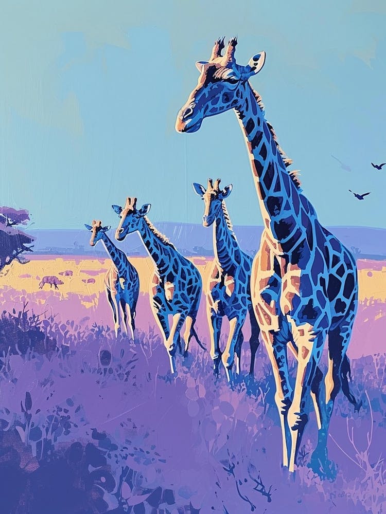 Giraffes In A Line At Sunset 3