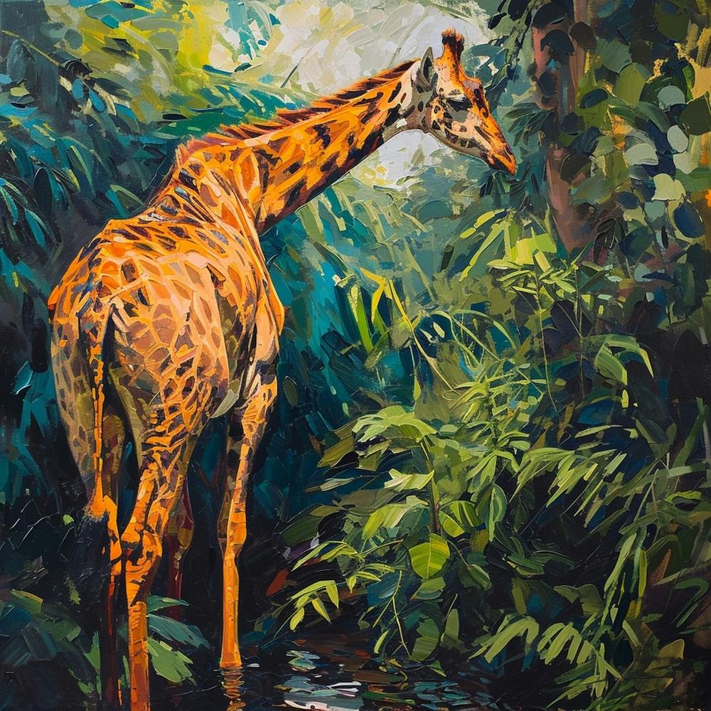 Giraffe In The Leaves Oil Painting Inspired 2