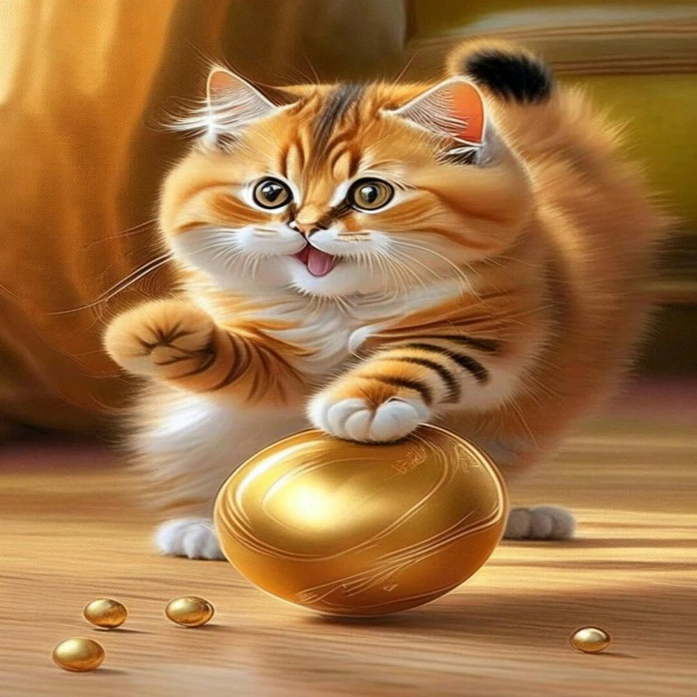 Beautiful Cat Happily Playing Its
