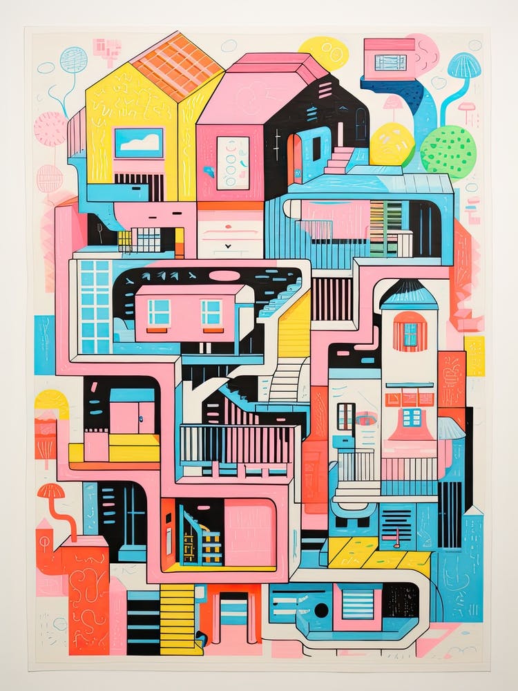 A House In Seoul, Abstract Risograph Style 3