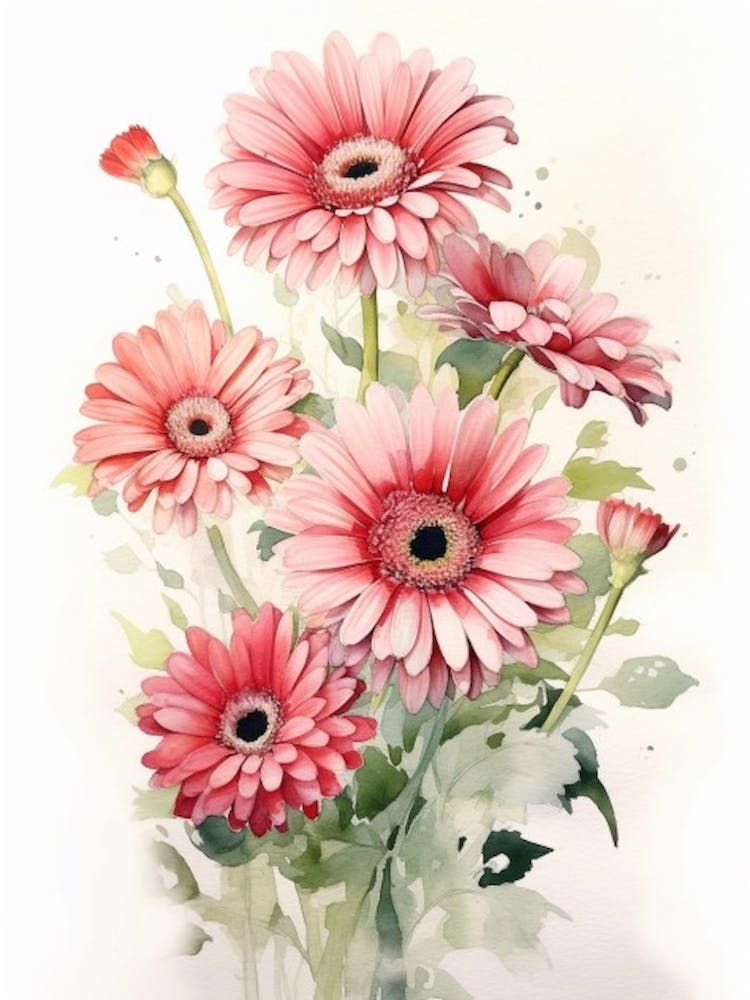 Beehive With Gerberas Watercolour Illustration 2
