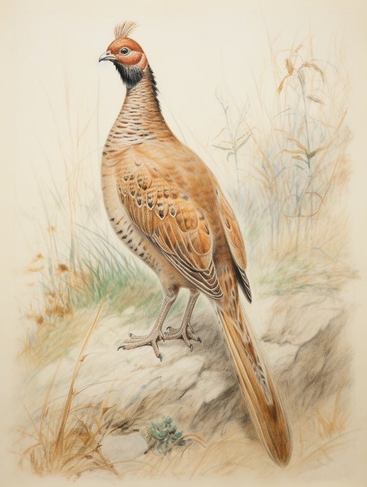 Vintage Bird Drawing Pheasant 3