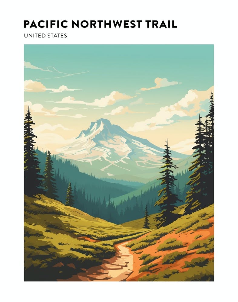 Pacific Northwest Trail Usa 1 Hiking Trail Landscape Poster