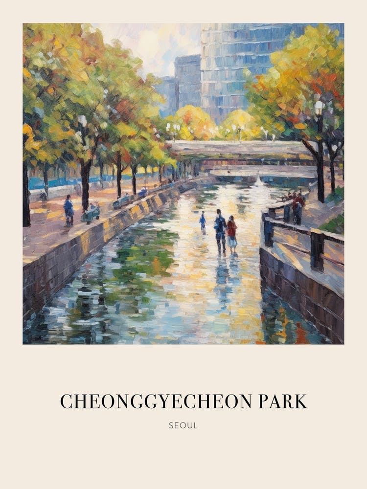 Cheonggyecheon Park Seoul Vintage Cezanne Inspired Poster