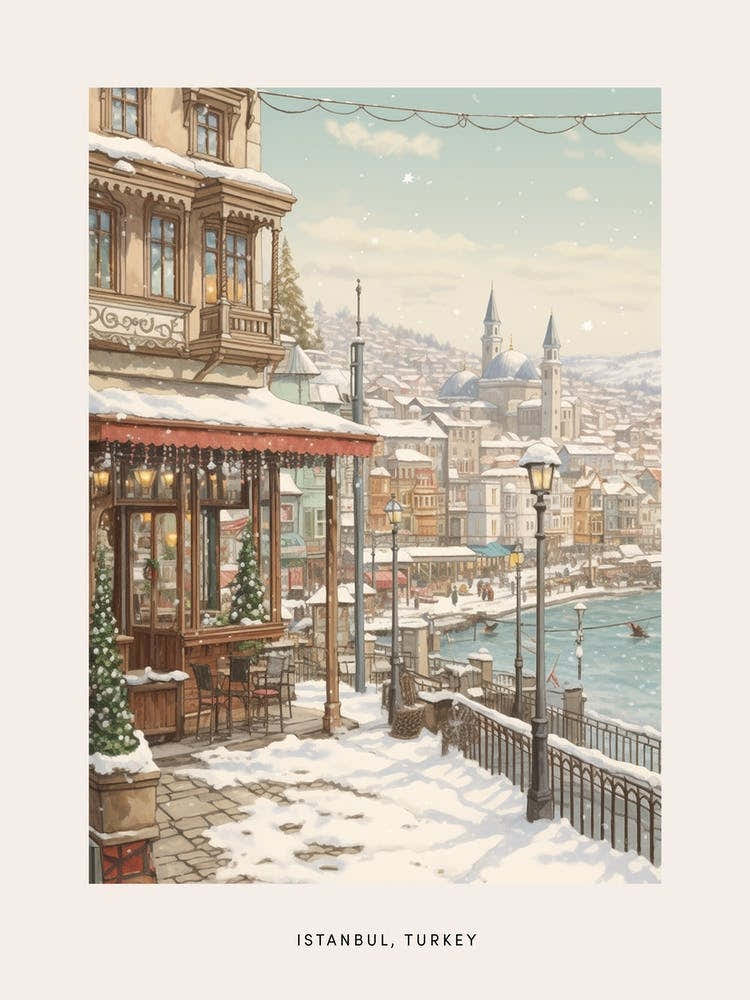 Vintage Winter Poster Istanbul Turkey 1