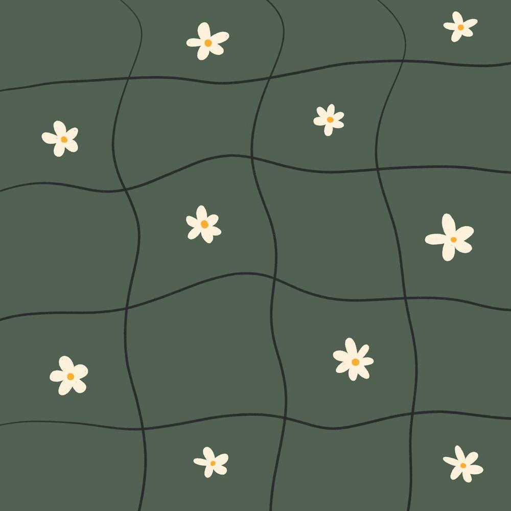Wavy Grid With Daisies Green