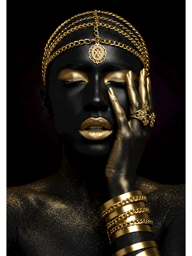 Beauty Portrait of a Black Woman With Gold Jewelry