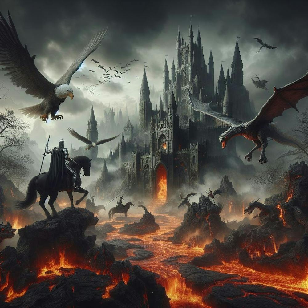 Eagles Flying Over Castle
