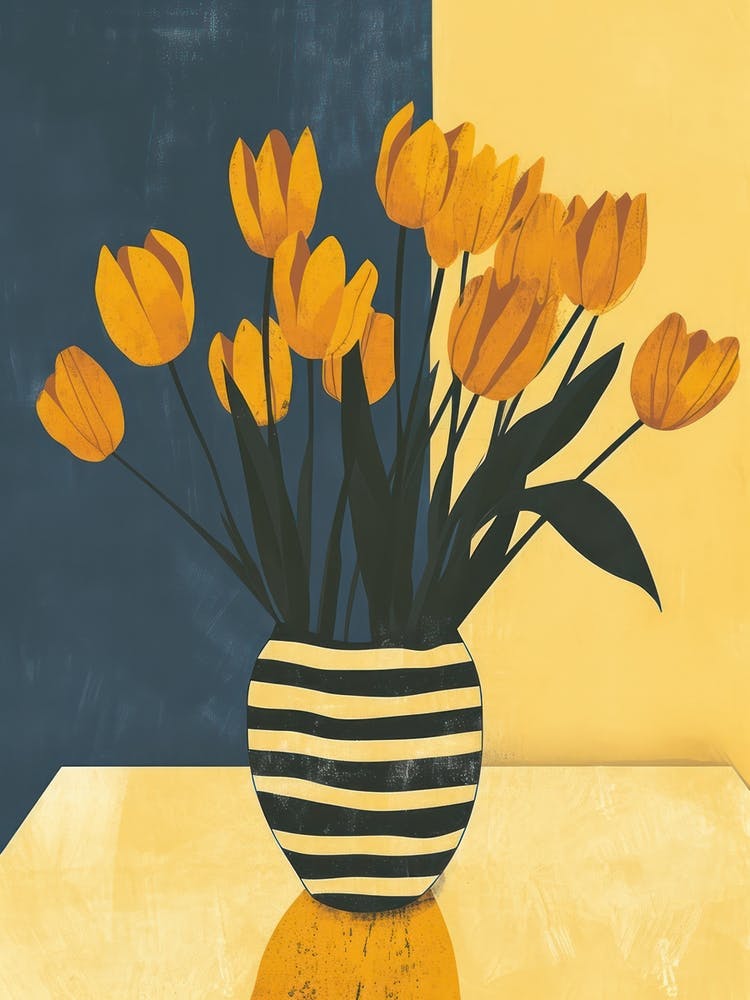 Tulip Flowers On A Table   Contemporary Illustration 1